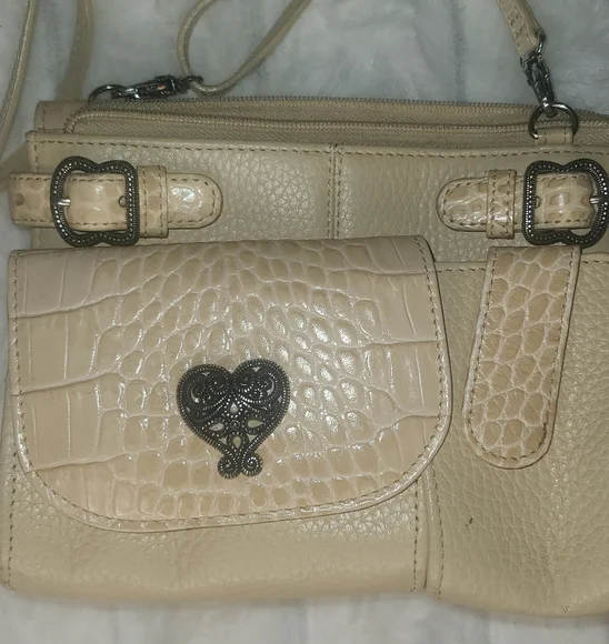Brighton Cream Textured Crossbody Bag with Gold Accents - Picture 2 of 9
